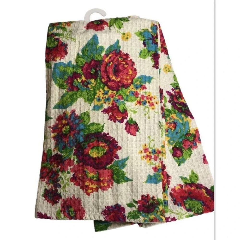 April Cornell 2 Kitchen Dish Towels Potholder Oven Mitt Floral Set of 4 Country